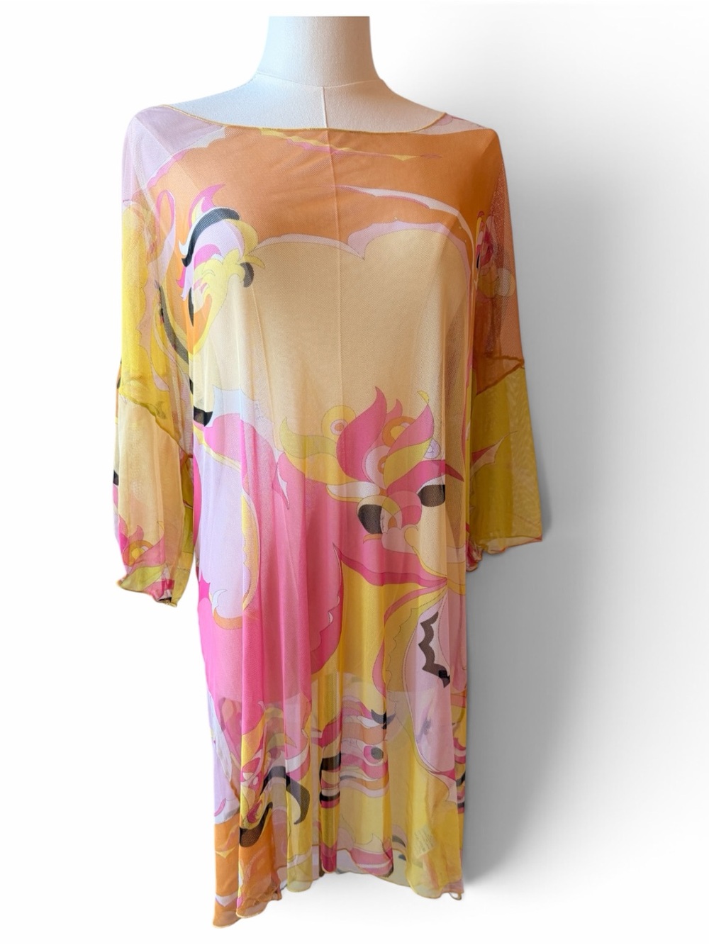 Pucci Sheer Floral Print Swim Cover Up in Pink, Yellow and Peach